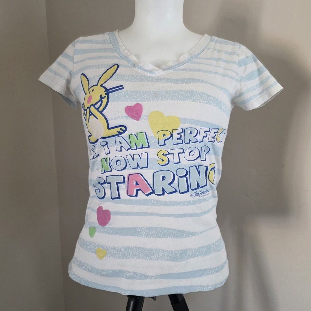 Vintage Y2K Jim Benton Happy Bunny‎ T-Shirt Med Juniors S-womens Stop Staring
